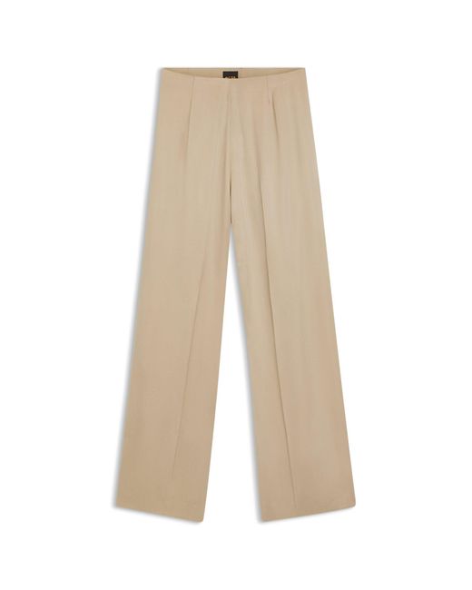 Boss Natural Wide-Leg Regular-Fit Trousers With Box Pleats