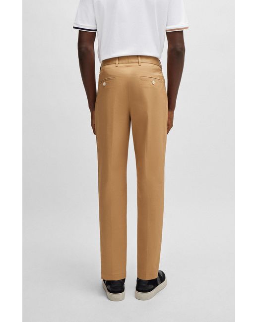 Boss Brown Relaxed-fit Button-up Trousers In Stretch Cotton for men