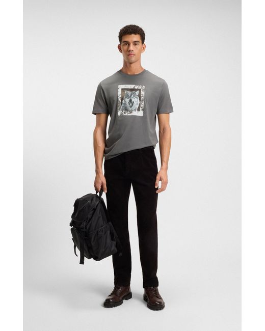Boss T-Shirt Aus Baumwoll-Jersey Mit Tier-Artwork in Gray für Herren