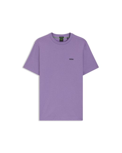 Boss Purple Stretch-Cotton T-Shirt With Logo Detail for men