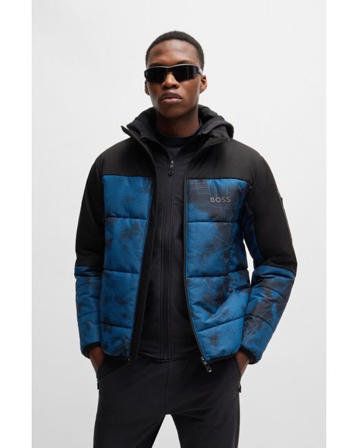 BOSS Water repellent Puffer Jacket With Logo Print in Blue for Men Lyst