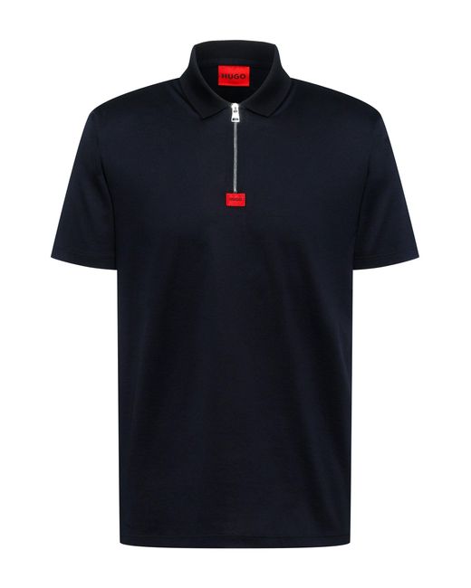 HUGO Mercerised-cotton Polo Shirt With Zip Placket In Dark Blue (Blue ...