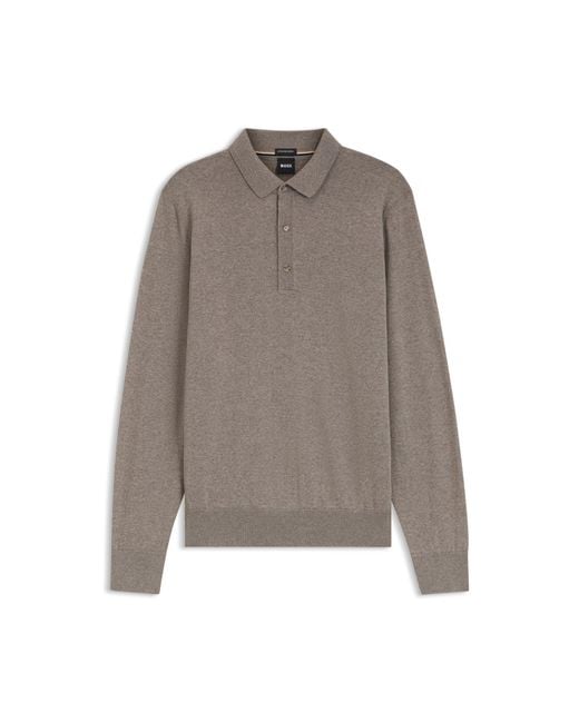 Boss Brown Merino-Wool Polo Sweater for men