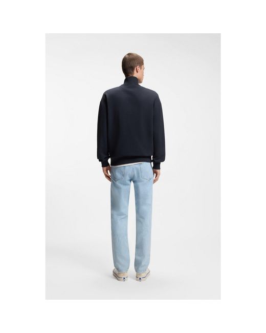 HUGO Blue Cotton-Terry Sweatshirt With Zip Collar for men