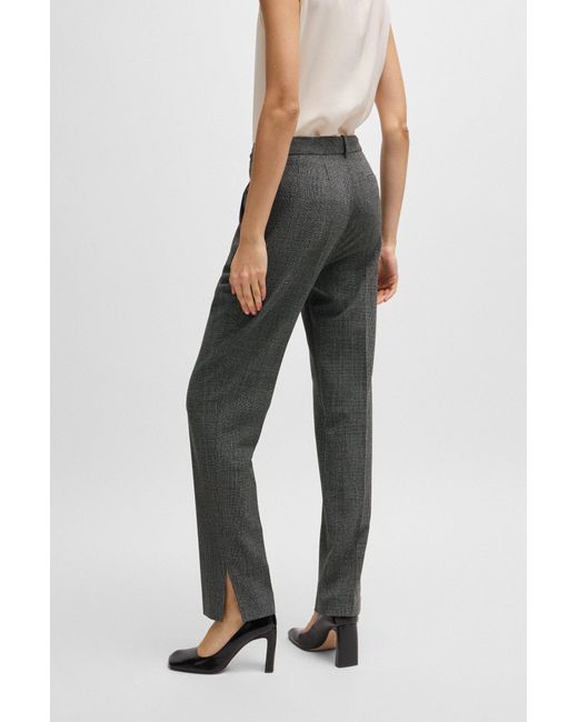 Boss Gray Slim-leg Trousers In Checked Stretch Fabric