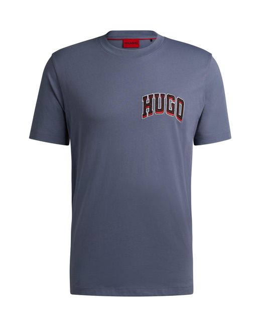 HUGO Blue Cotton-jersey Regular-fit T-shirt With Sporty Logo for men