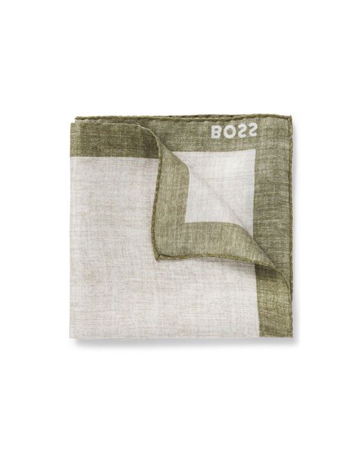 Boss Green Printed Pocket Square With Logo Border for men