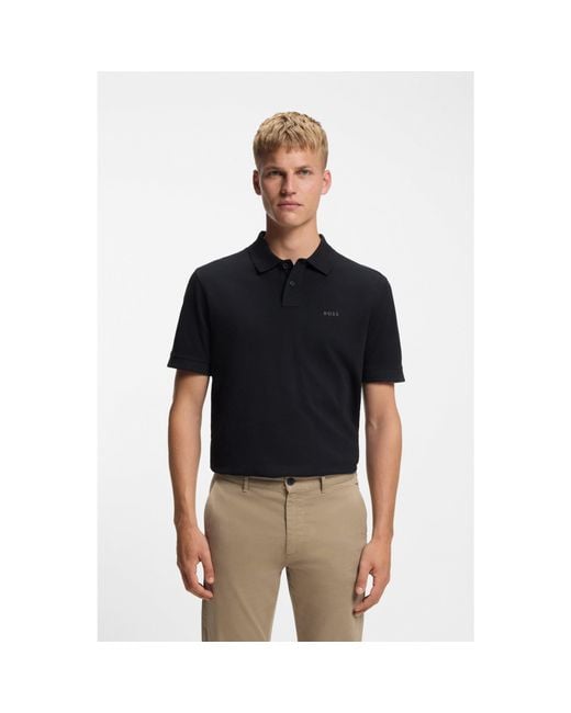Boss Black Cotton-Piqué Polo Shirt With Logo Print for men