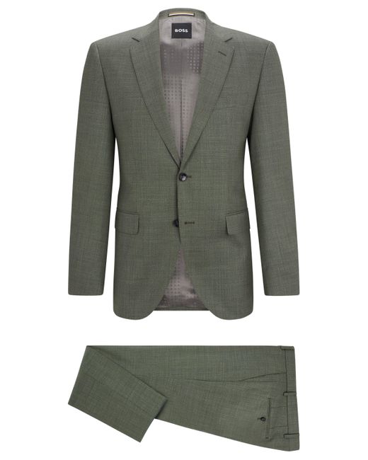 Boss Regular-Fit Anzug aus Schurwolle mit dezentem Muster in Green für Herren