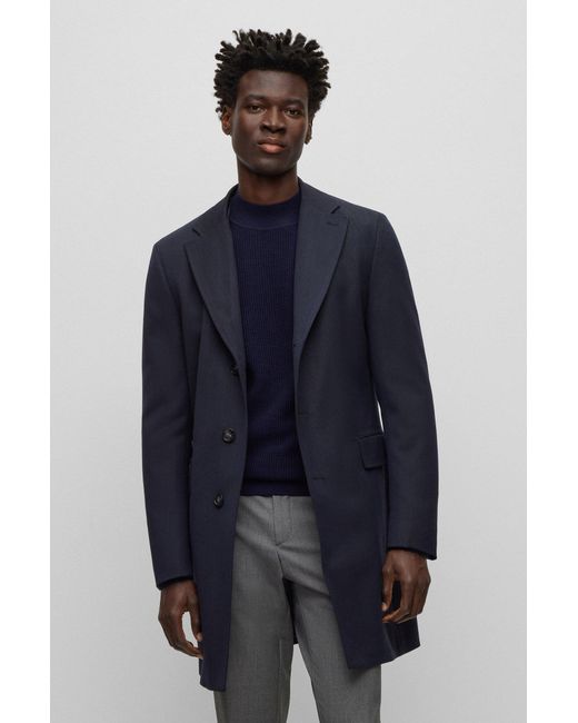 Boss Blue Water-repellent Wool-blend Coat With Zip-up Inner for men