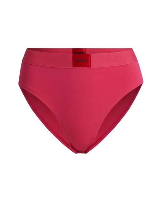 HUGO Slip Met Hoge Taille Van Stretchkatoen Met Rood Logolabel in het Pink