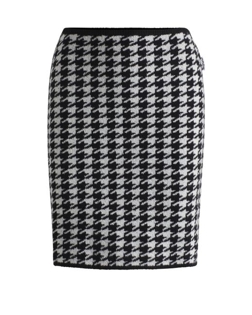 HUGO Black Slim-fit Mini Skirt In A Houndstooth Cotton Blend