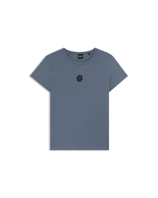 Boss Blue Mercerised-Cotton T-Shirt With Double B Monogram