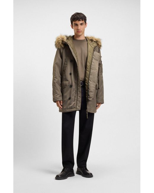 HUGO Waterafstotende Parka Met Capuchon Van Imitatiebont in het Gray voor heren