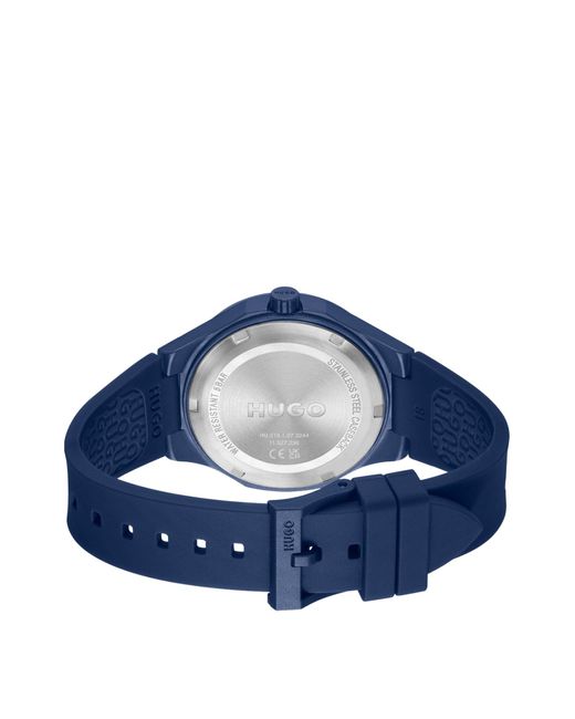 HUGO Matte-blue Watch With Branded Silicone Strap for men