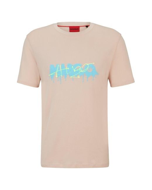 HUGO Natural Cotton-jersey T-shirt With Double Logo for men