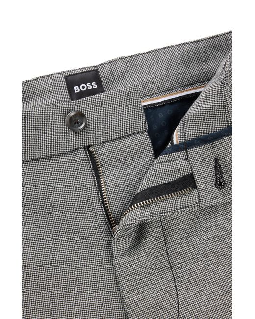 Boss Gray Regular-fit Trousers In Micro-check Material for men
