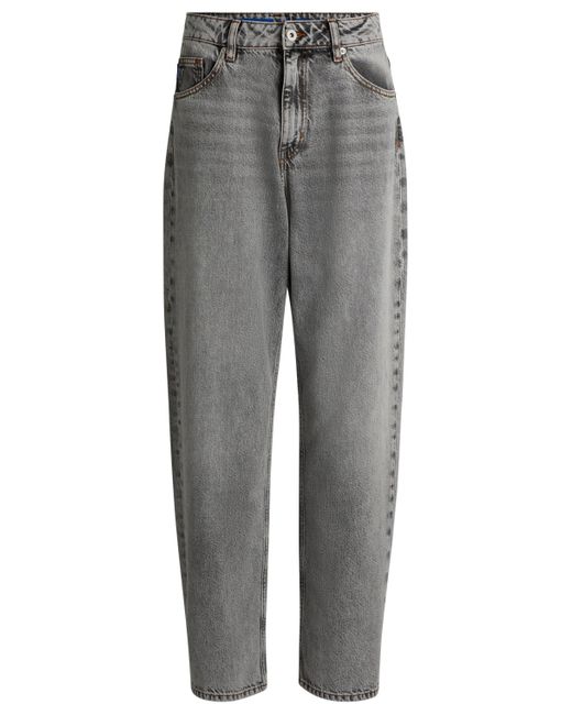 HUGO Gray Graue Relaxed-Fit Jeans aus festem Denim mit Acid-Waschung