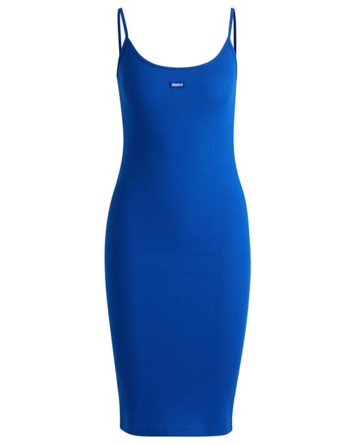 HUGO Blue Ärmelloses Kleid aus geripptem Baumwoll-Mix mit Jersey-Struktur