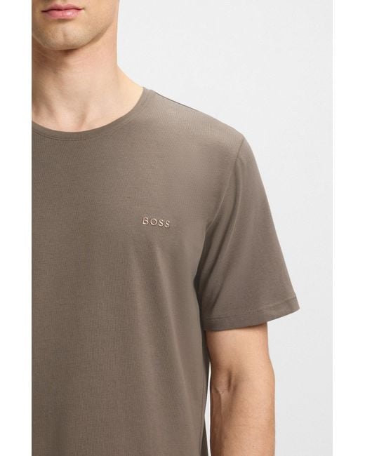 Boss T-Shirt Aus Stretch-Baumwolle Mit Logo-Stickerei in Brown für Herren