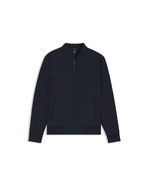 Boss Blue Cotton-Blend Zip-Up Sweatshirt With Padded Front for men
