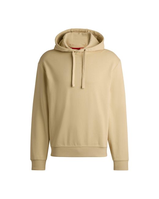 HUGO Natural Cotton-Terry Relaxed-Fit Hoodie With Logo Print for men