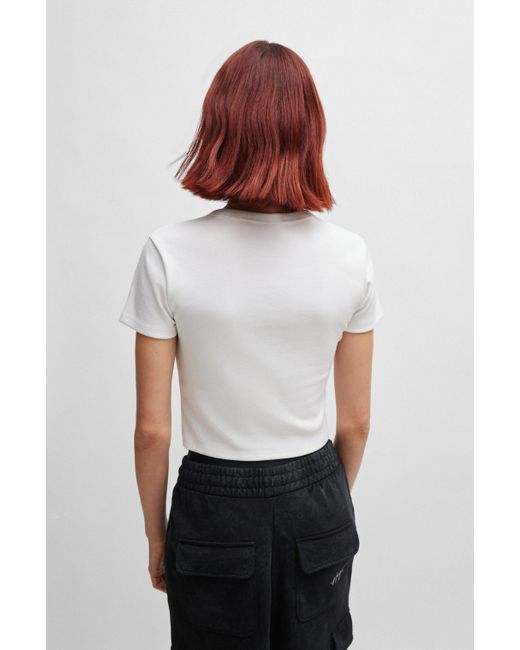 HUGO Korter Slim-fit T-shirt Van Een Katoenmix Met Tweedelig Logo in het White