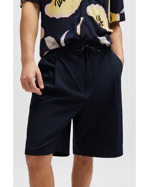 HUGO Shorts aus Performance-Stretch-Seersucker mit Tunnelzugbund in Blue für Herren