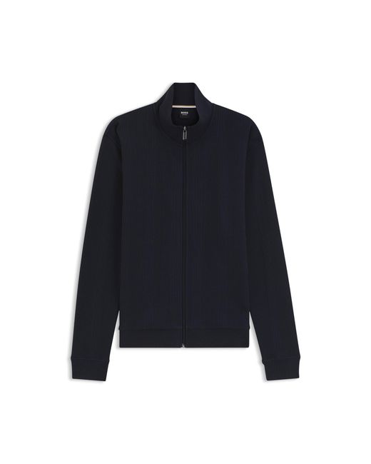 Boss Blue Cotton-Blend Jacket With Waffle Structure for men