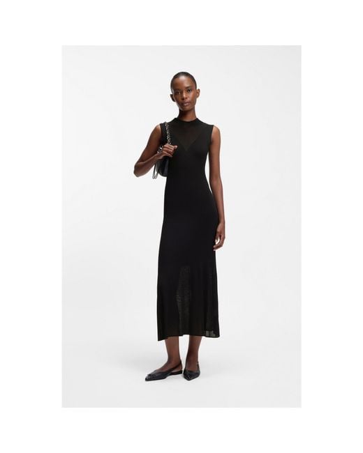 HUGO Black Ribbed Dress With Colour-Blocked Effect