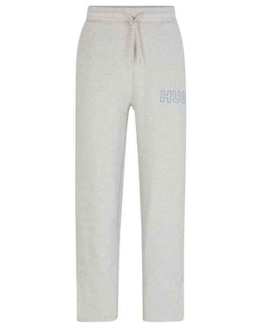 HUGO Gray Loose-fit Cotton-terry Tracksuit Bottoms With Outline Logo for men