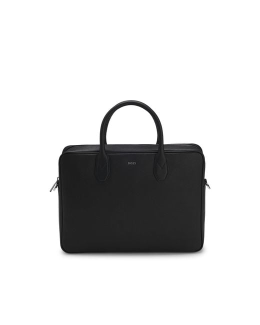 Boss Black Grained Document Case With Logo Lettering for men