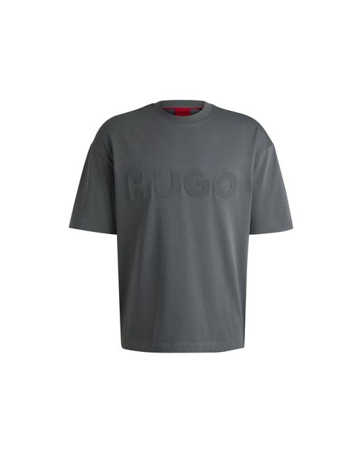 HUGO Gray Cotton-Jersey T-Shirt With Tonal Logo for men