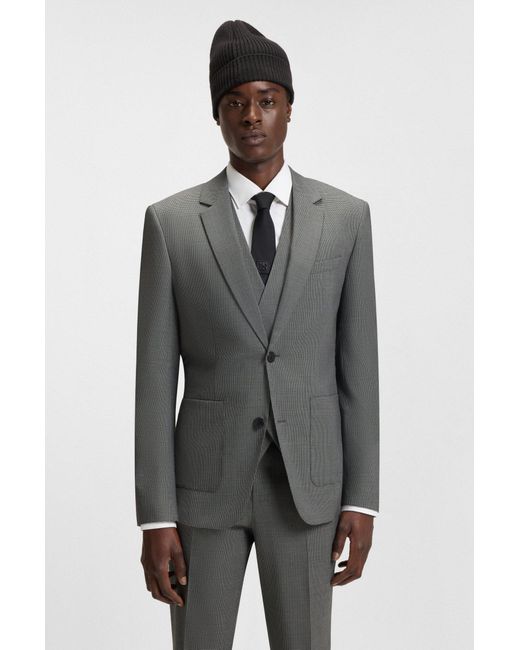 HUGO Slim-Fit Dreiteiler Aus Performance-Stretch-Twill Mit Hahnentritt-Muster in Gray für Herren