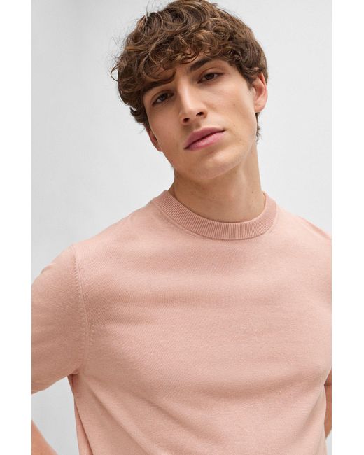 Boss Pink Linen-blend Regular-fit Sweater With Accent Tipping for men