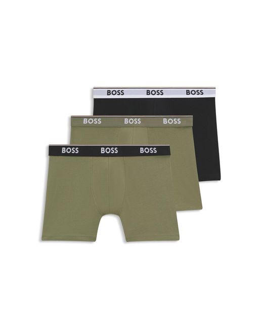 Boss Set Van Drie Boxershorts Van Stretchkatoen Met Logo's in het Green voor heren