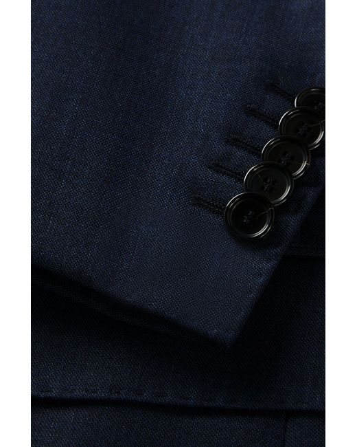 Boss Blue Regular-fit Suit In Micro-patterned Virgin-wool Serge for men