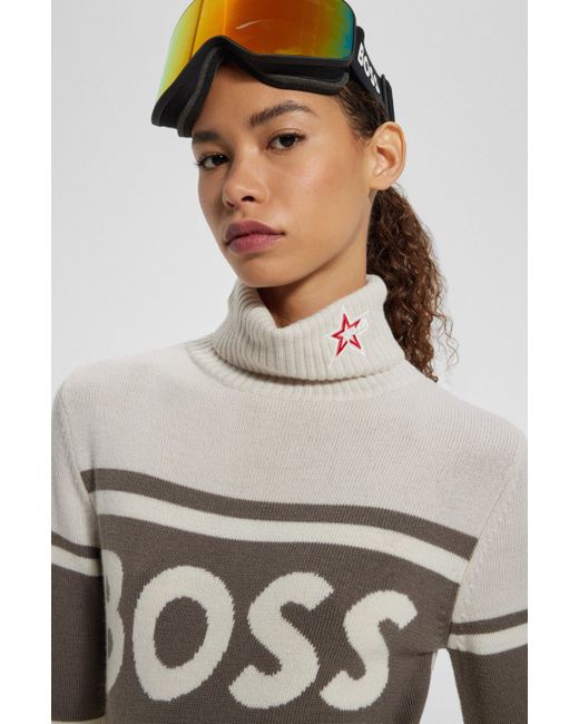 Boss Natural X Perfect Moment Logo Sweater In Virgin Wool