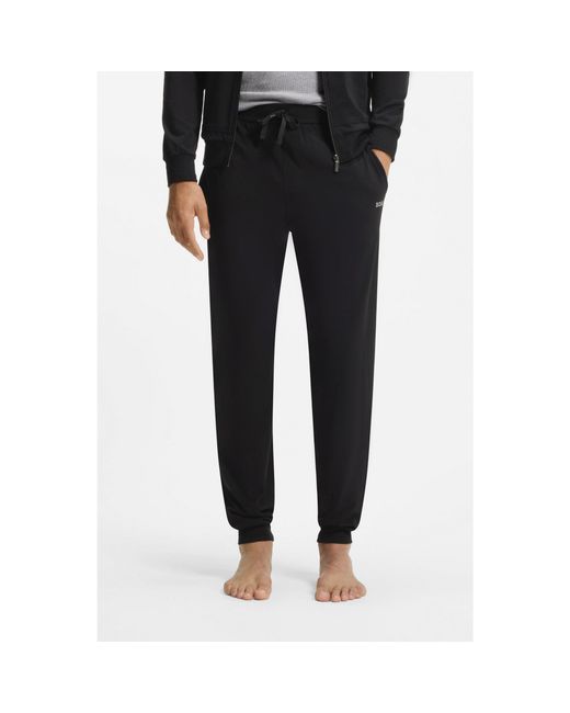 Boss Black Stretch-Cotton Tracksuit Bottoms With Embroidered Logo for men