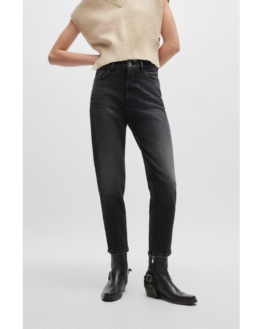 HUGO Gray Mom-fit Jeans In Dark-grey Comfort-stretch Denim