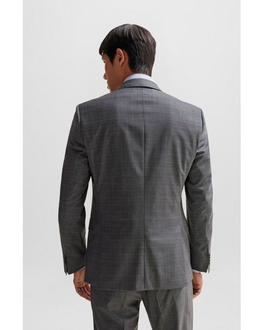 Boss Gray Slim-fit Suit In Checked Stretch Wool for men
