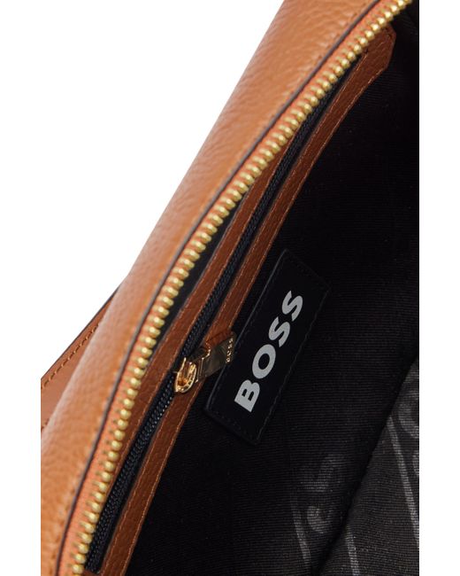 Boss Brown Umhängetasche aus genarbtem Leder mit Überwendlingsstichen