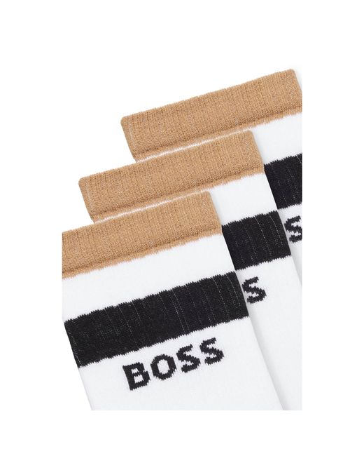 Boss White Three-Pack Of Short-Length Socks With Signature Stripes for men