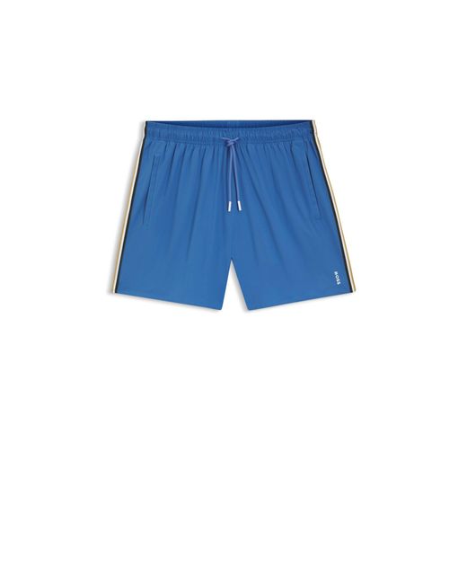 Boss Blue Swim Shorts With Signature Stripe And Logo for men