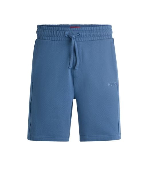 HUGO Shorts aus Baumwoll-Terry mit Logo-Tape an den Seitennähten in Blue für Herren
