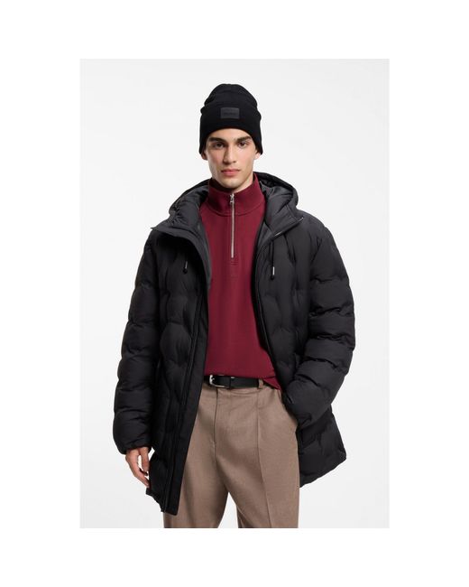 HUGO Black Cotton Beanie Hat With Logo Label for men