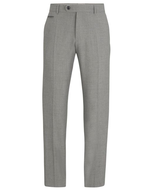 Boss Gray Slim-fit Trousers In Wrinkle-resistant Melange Fabric for men