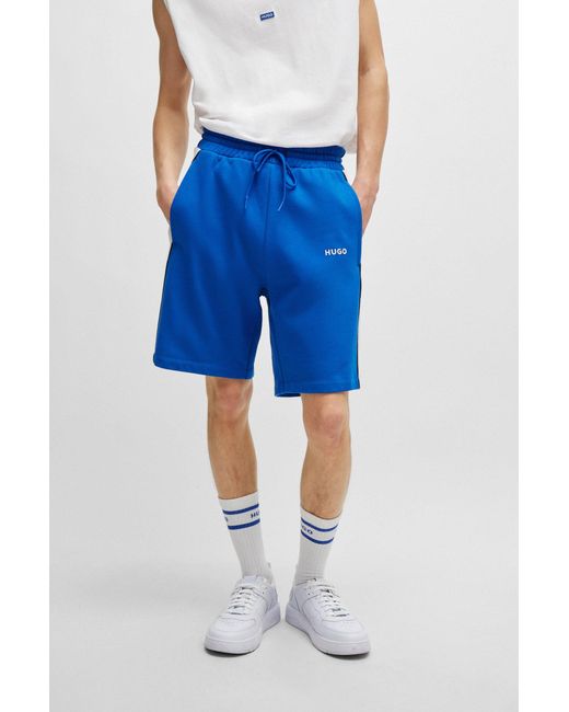 HUGO Blue Cotton-terry Colour-blocked Shorts With Contrast Panels for men