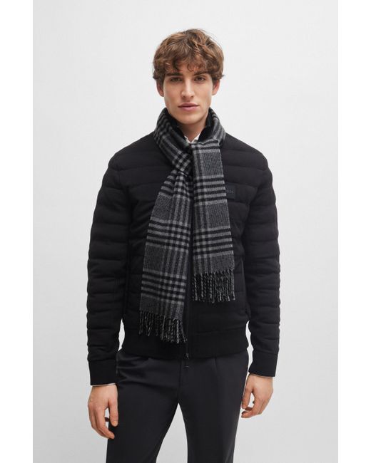 Boss Gray Woven Scarf In Soft Wool With All-over Pattern for men