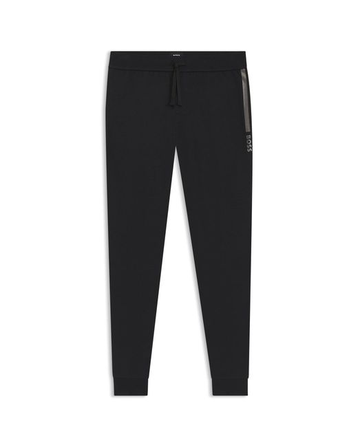 Boss Black Cotton-Terry Tracksuit Bottoms With Logo Print for men
